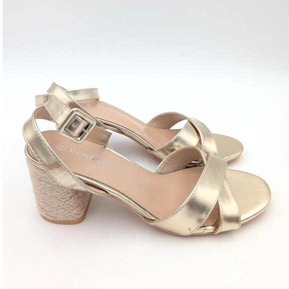 Berness Ebba Metallic Leather Block Heel Sandals Women's Gold Size US9 EU40 - Picture 3 of 11